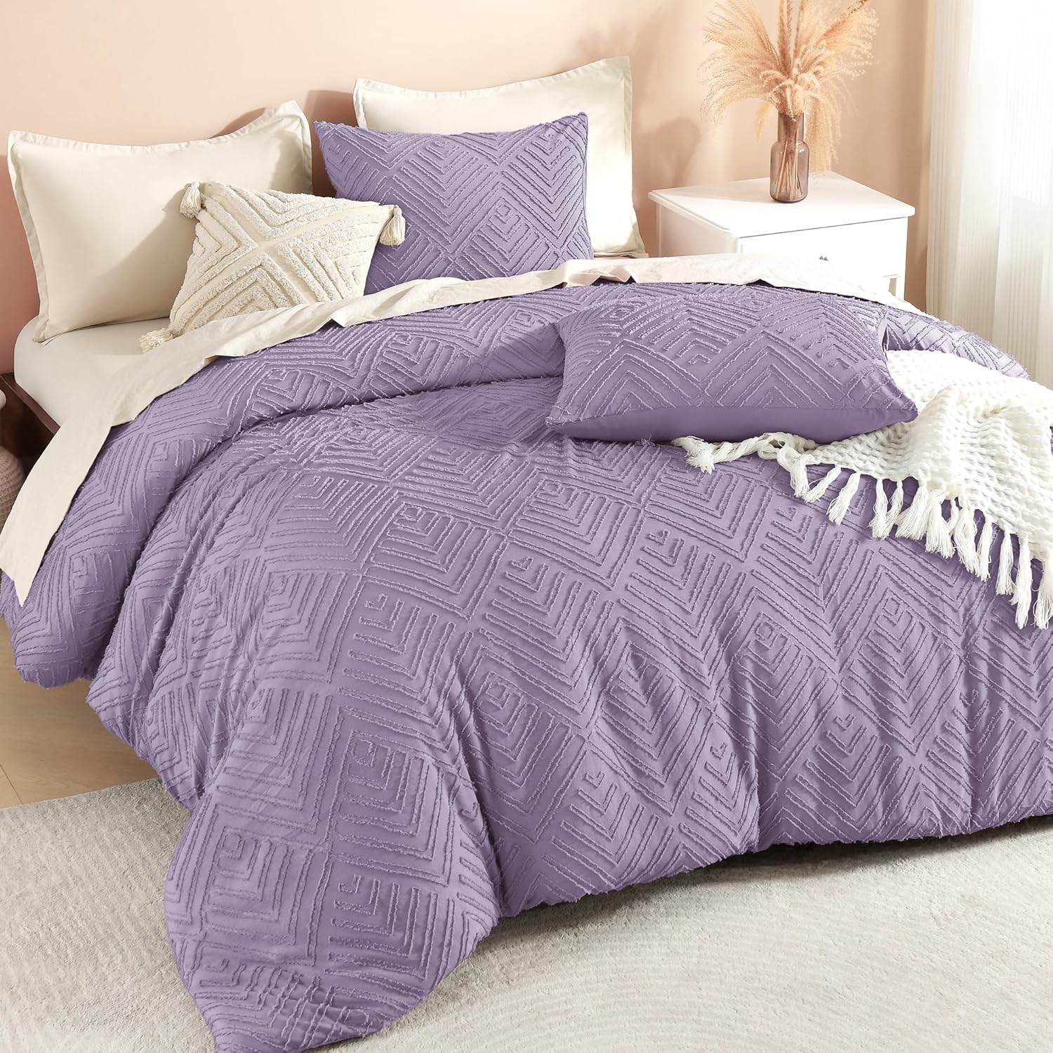 Litanika California King Comforter Set Beige, 3 Pieces Cream Tufted Boho Farmhouse Bedding Comforter Sets, Lightweight Fluffy Comforter Bed Set for All Season (104x96In Comforter and 2 Pillowcases) - Image 15