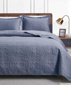 Love's cabin King Size Quilt Set Blue Bedspreads - Soft Bed Summer Lightweight Bedspread Comforter - Modern Style Coin Pattern Coverlet for All Season - 3 Pieces (1 Quilt, 2 Pillow Shams)