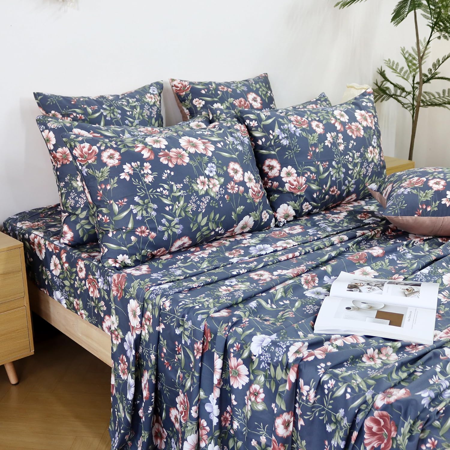 FADFAY Shabby Floral Bedding Elegant Peony Sheets Set Luxury Bedding Collections 100% Egyptian Cotton Deep Pocket, 4 Piece-King Size - Image 42