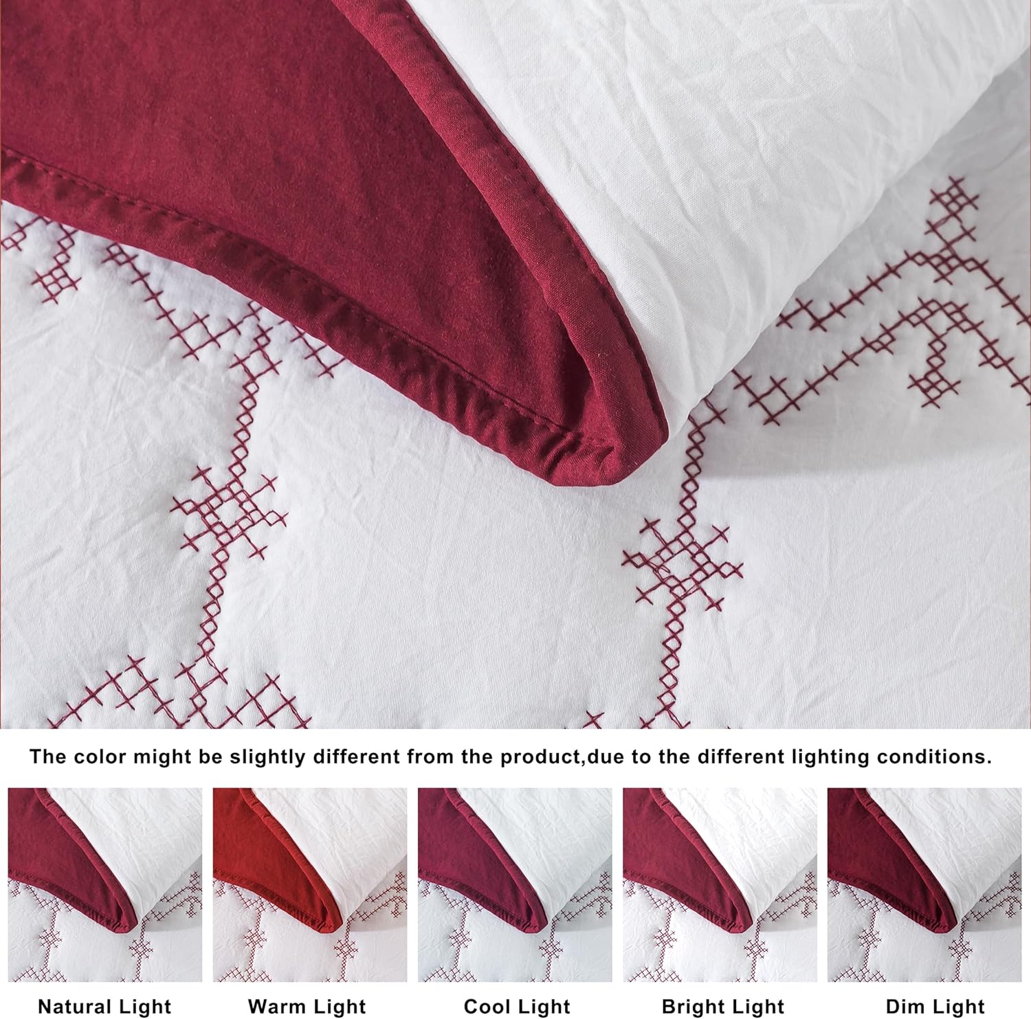 WDCOZY Red Christmas Oversized California King Size Quilt Bedding Sets with Pillow Shams, Cal King Soft Lightweight Bedspread Coverlet, 3 Pieces, 118x106 inches - Image 5