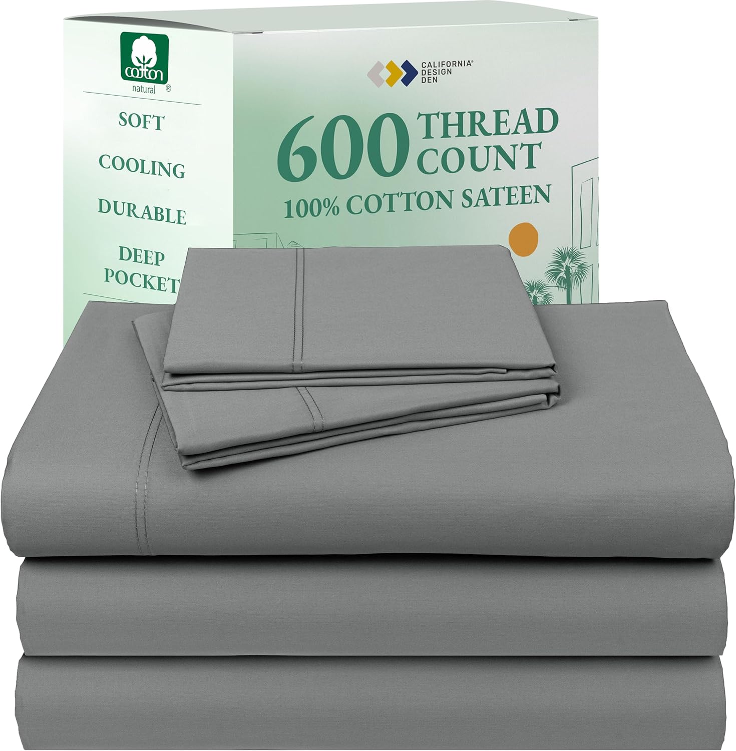 California Design Den Queen Sheet Set - Luxury 600 Thread Count Sateen, 100% Cotton Deep Pocket Queen Sheets with All Around Elastic, Snug Fit, Hotel Quality Bedding Set - White - Image 58