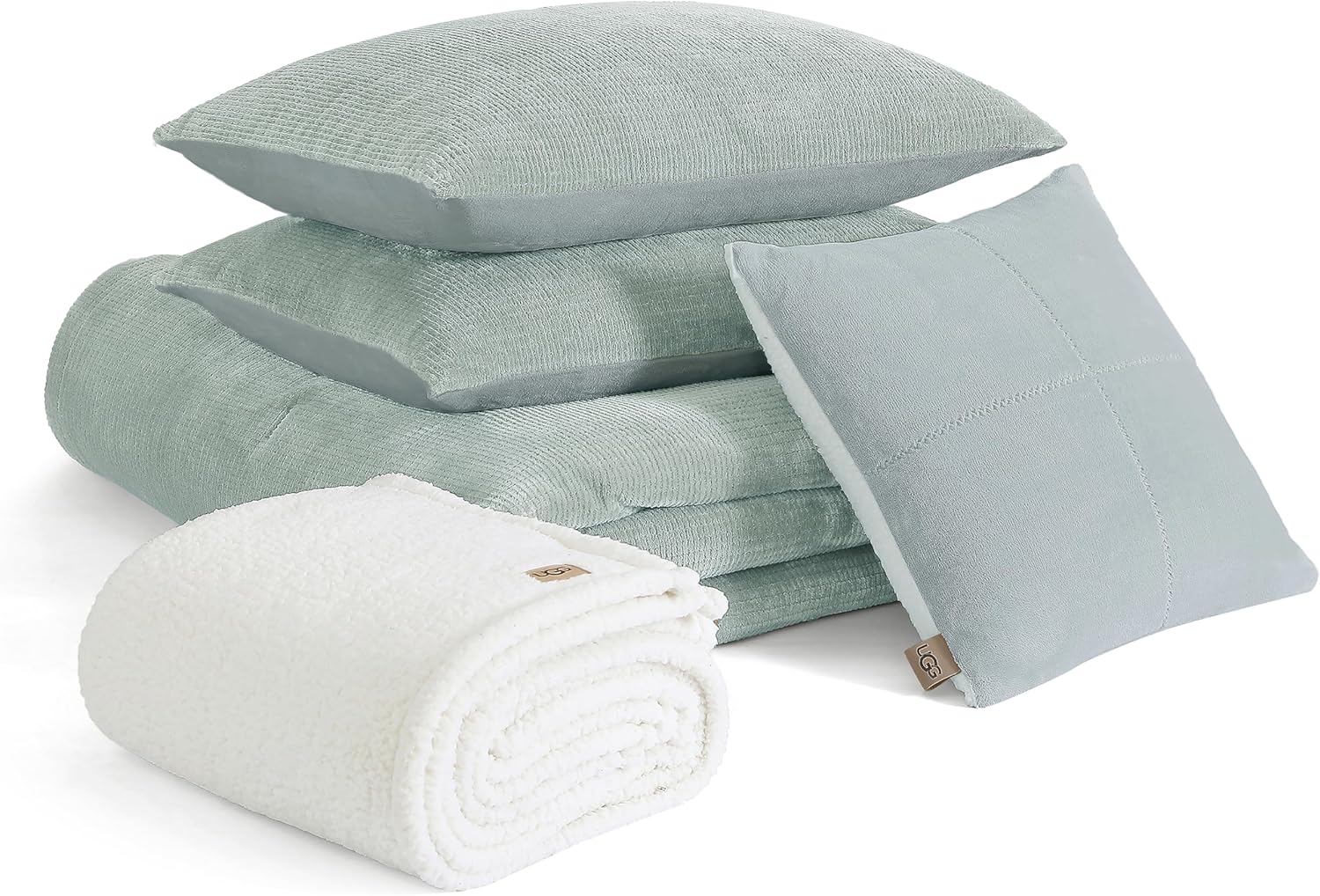 UGG Full/Queen Comforter Set 5 Piece Bed in a Bag with Throw Blanket, Decorative Pillow, Shams, Reversible Hypoallergenic Washable Luxury Warm Fluffy Bedding Set, Brown Birch (Remina) - Image 10