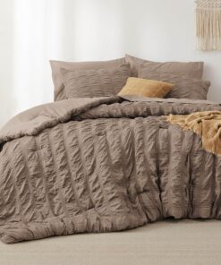 Bedsure Bed in a Bag Queen - 7 Pieces Plaid Seersucker Bedding Comforter Sets, Soft Lightweight Affogat Boho Bed Set with Comforters Queen Size, Sheets, Pillowcases & Shams