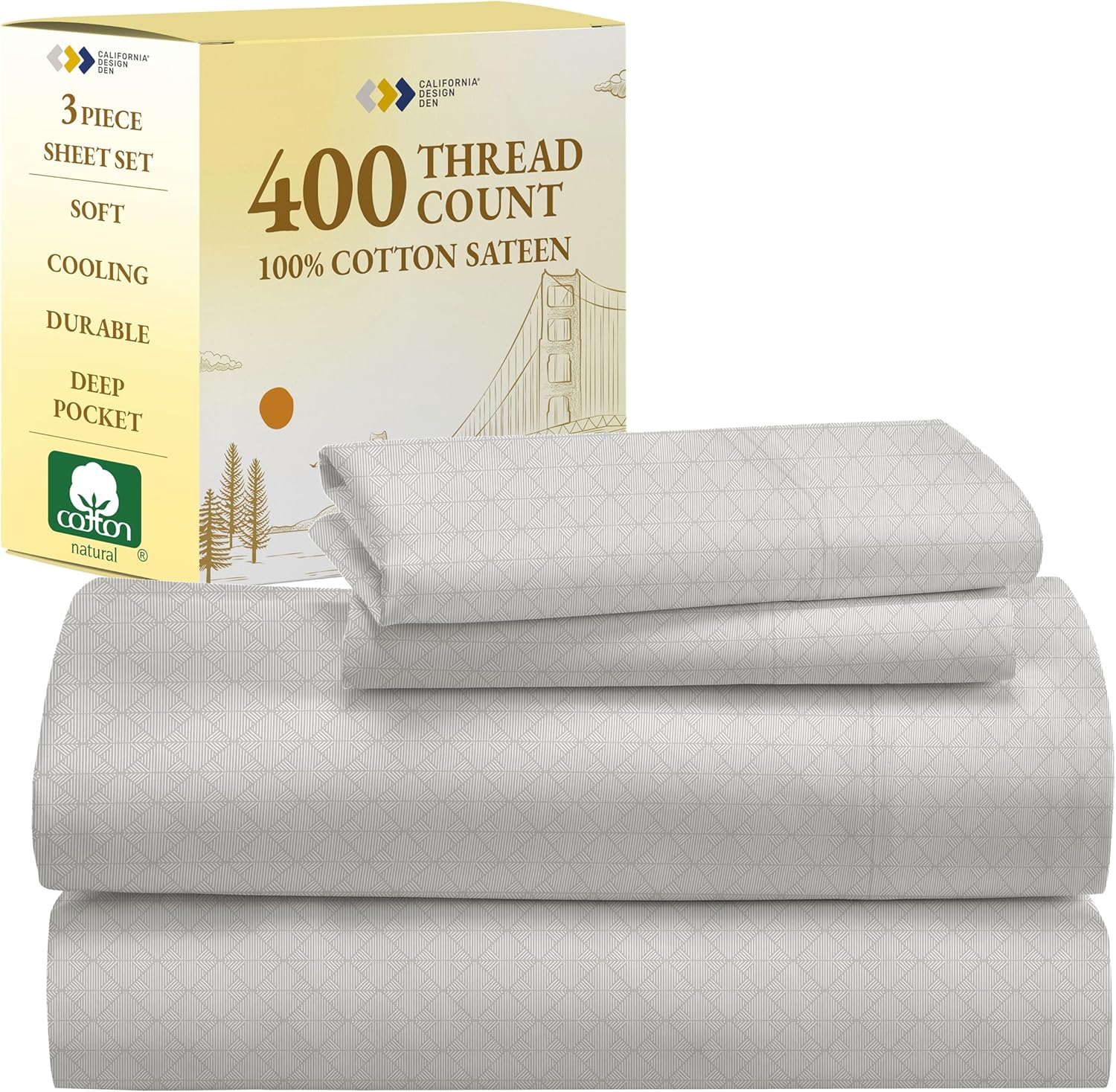 California Design Den King Size Sheets Set - Soft 400 Thread Count Sateen, Natural 100% Cotton Sheets King Size, Deep Pockets with All Around Elastic for a Snug Fit, Cool & Durable Bedding - White - Image 101