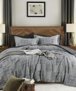 MaiRêve Charcoal Grey Queen Comforter Set, Textured Design Grey Crinkle Bed in A Bag Queen Size, Queen Comforter Set with 7 Pieces with Comforter, Sheets, Pillowcases & Shams 90"x 90"