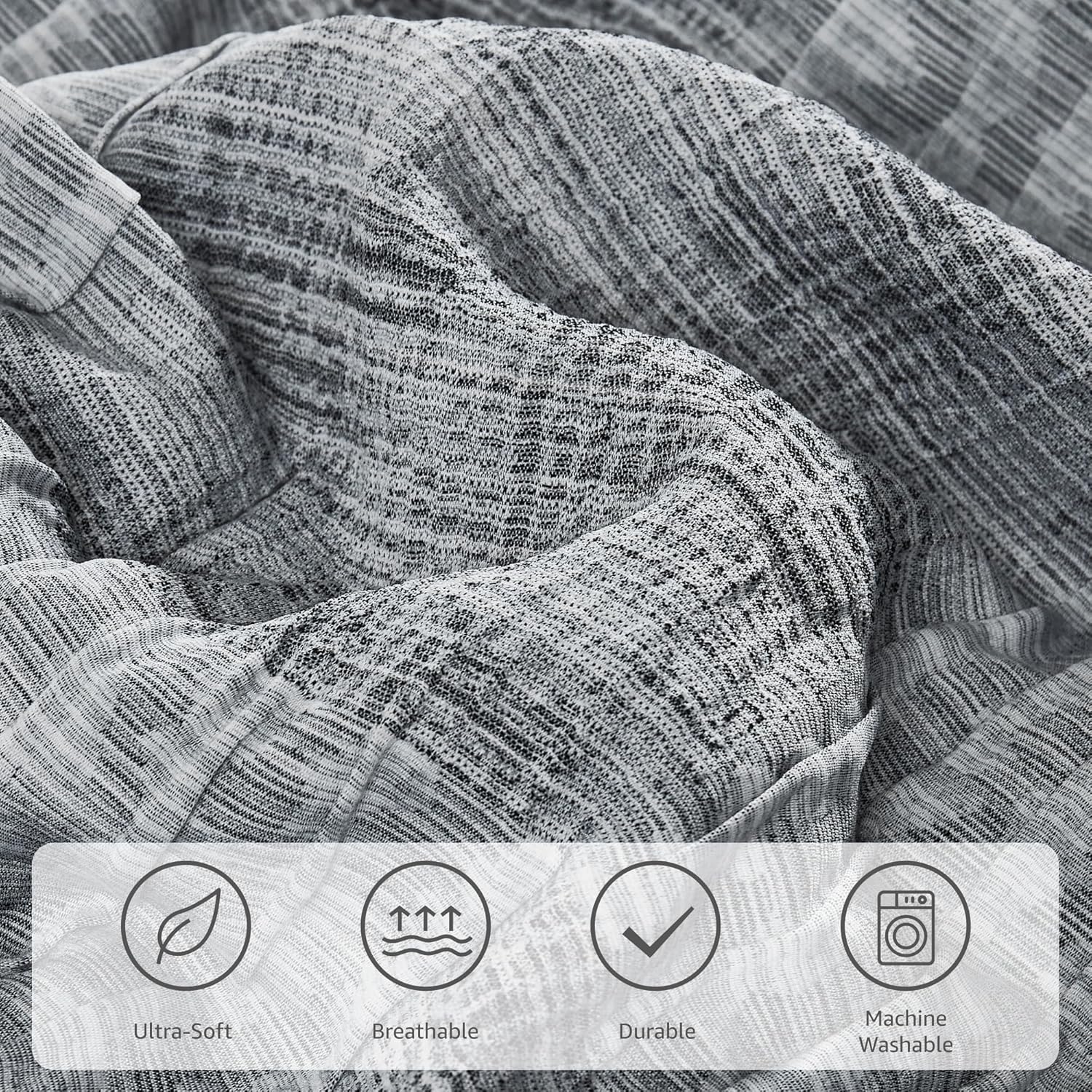 MaiRêve Charcoal Grey Queen Comforter Set, Textured Design Grey Crinkle Bed in A Bag Queen Size, Queen Comforter Set with 7 Pieces with Comforter, Sheets, Pillowcases & Shams 90"x 90" - Image 3