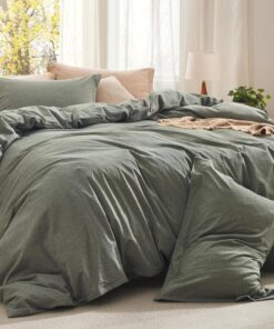 Bedsure Comforter Set Queen Size Grayish Olive Green - Cotton Fabric with Microfiber Inner Fill, Queen Comforter Set for All Seasons, 3 Pieces, 1 Comforter (90"x90") and 2 Pillow Cases (20"x26")