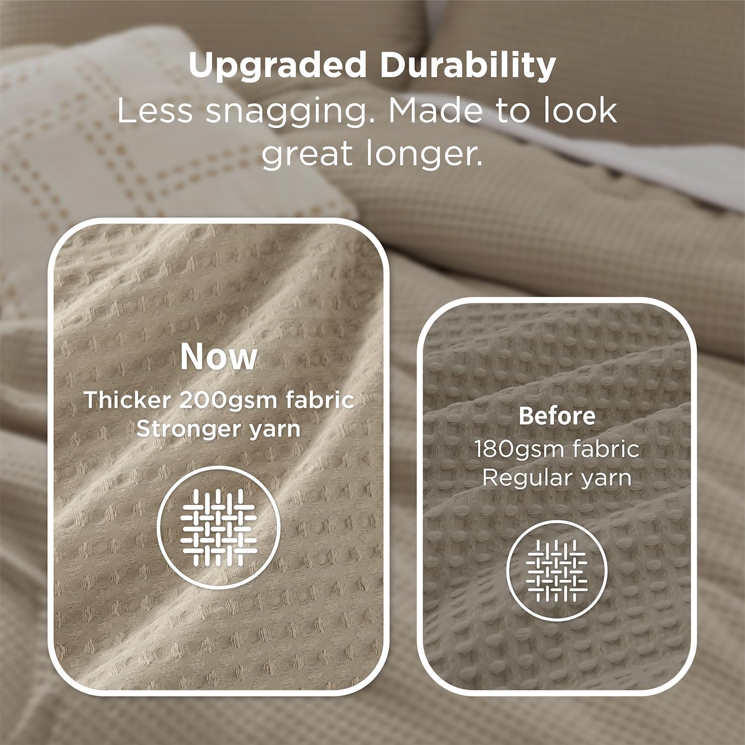 Bedsure Waffle Comforter Set Queen, Soft and Breathable Khaki Bedding Comforter Set, 3 Pieces, 1 Waffle Weave Comforter (90" x 90") and 2 Pillowcases(20" x 26") - Image 2