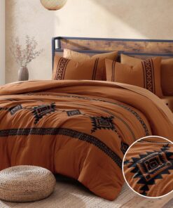 MaiRêve Burnt Orange Embroidery Comforters Set Queen Size - 7 Pieces, Farmhouse Western Bedding All Season, Bed in A Bag Queen Boho Comforter Set with Sheets, Pillowcases & Shams