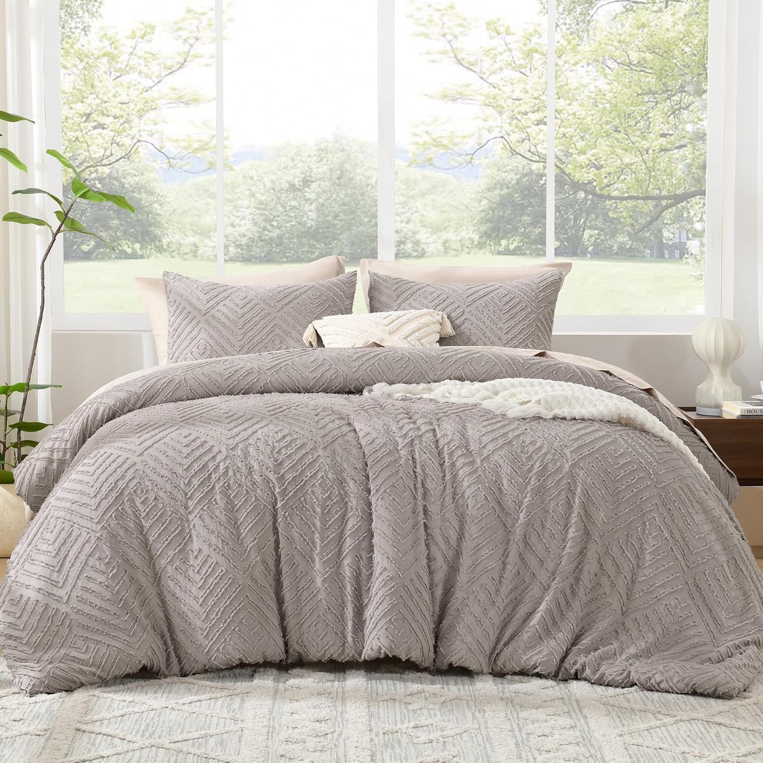 Litanika California King Comforter Set Beige, 3 Pieces Cream Tufted Boho Farmhouse Bedding Comforter Sets, Lightweight Fluffy Comforter Bed Set for All Season (104x96In Comforter and 2 Pillowcases) - Image 33
