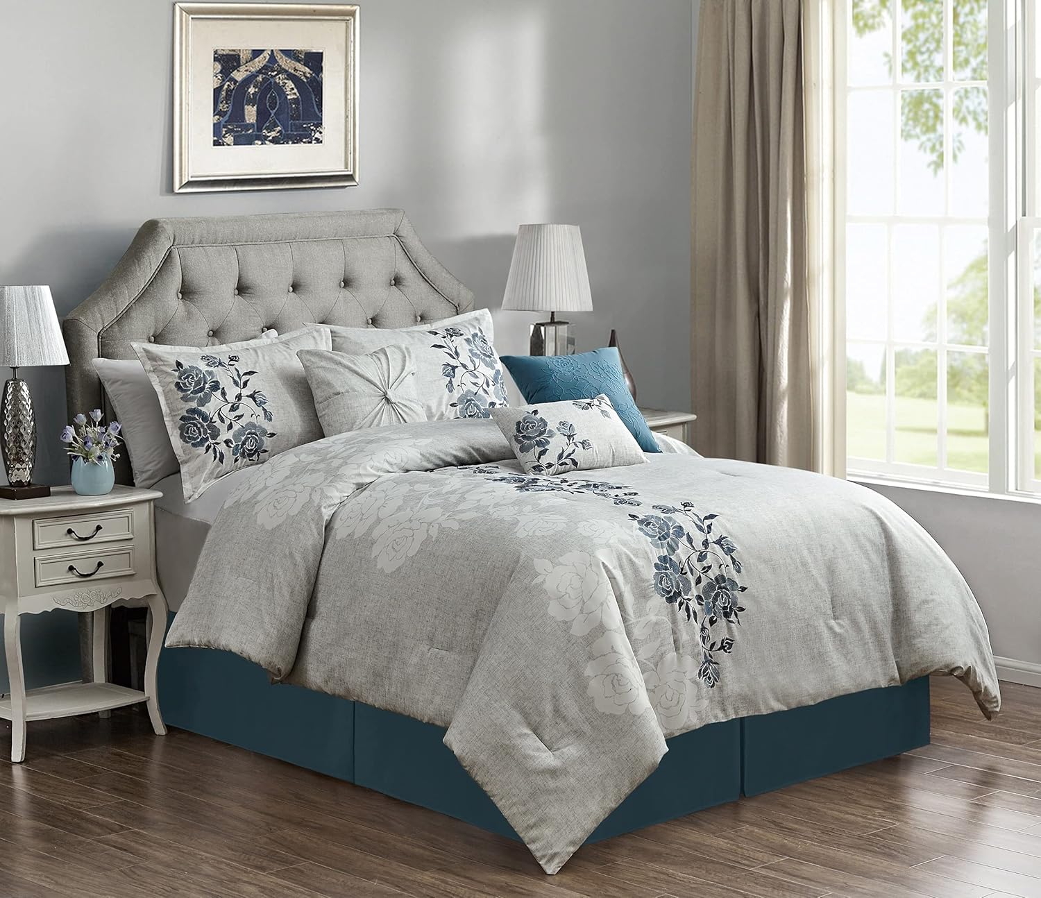 Chezmoi Collection Serene 7-Piece Luxury Autumn Floral Embroidery Comforter Set, Queen, Orange/Brown/Taupe - Image 9