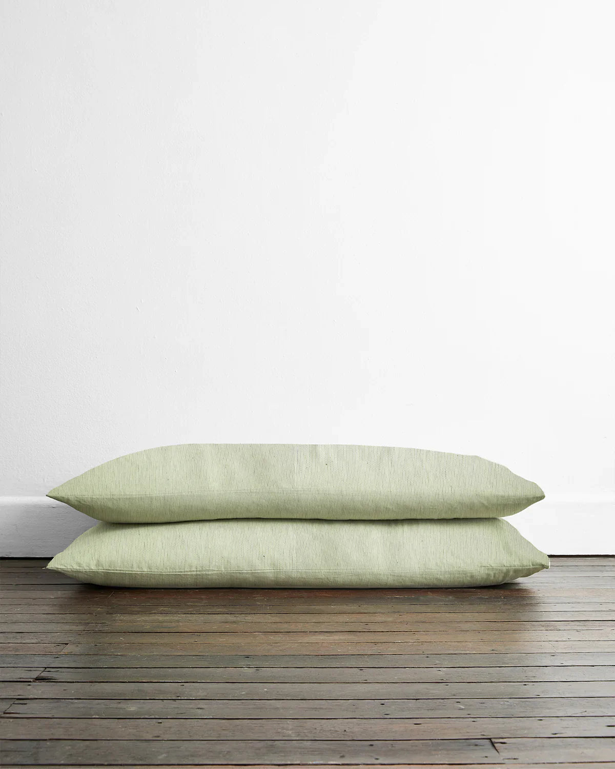 Sage & Olive Stripe 100% French Flax Linen King Pillowcases