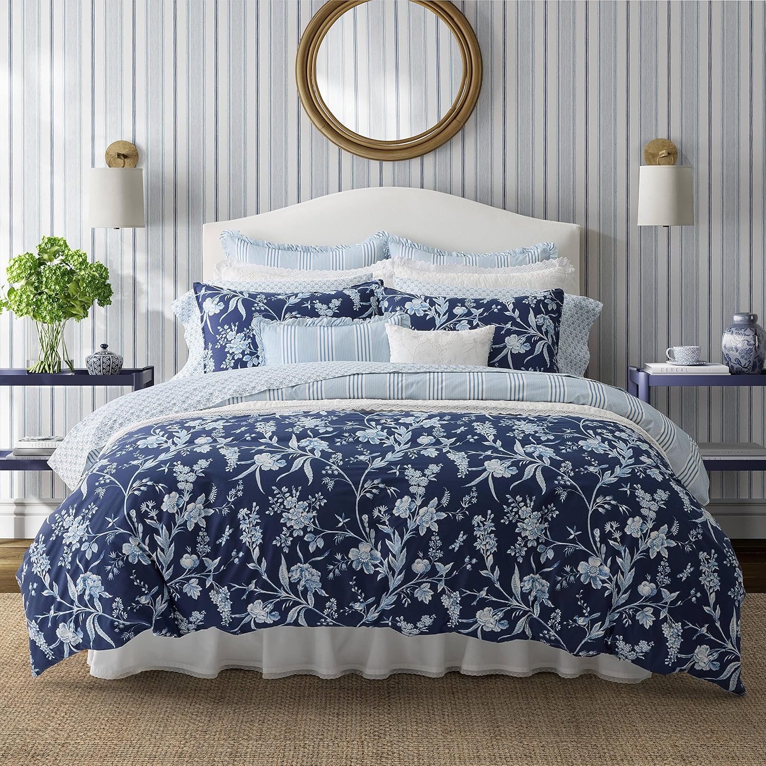 Laura Ashley - Queen Comforter Set, Soft Cotton Bedding with a Medium Weight for Year Round, 7 Piece Bed Set with Matching Pillowcases, Euro Shams & Bonus Throw Pillow Covers (Hope Patchwork Blue) - Image 9