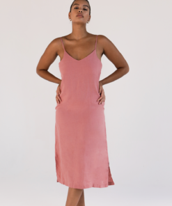 Pink Clay 100% French Flax Linen Midi Dress