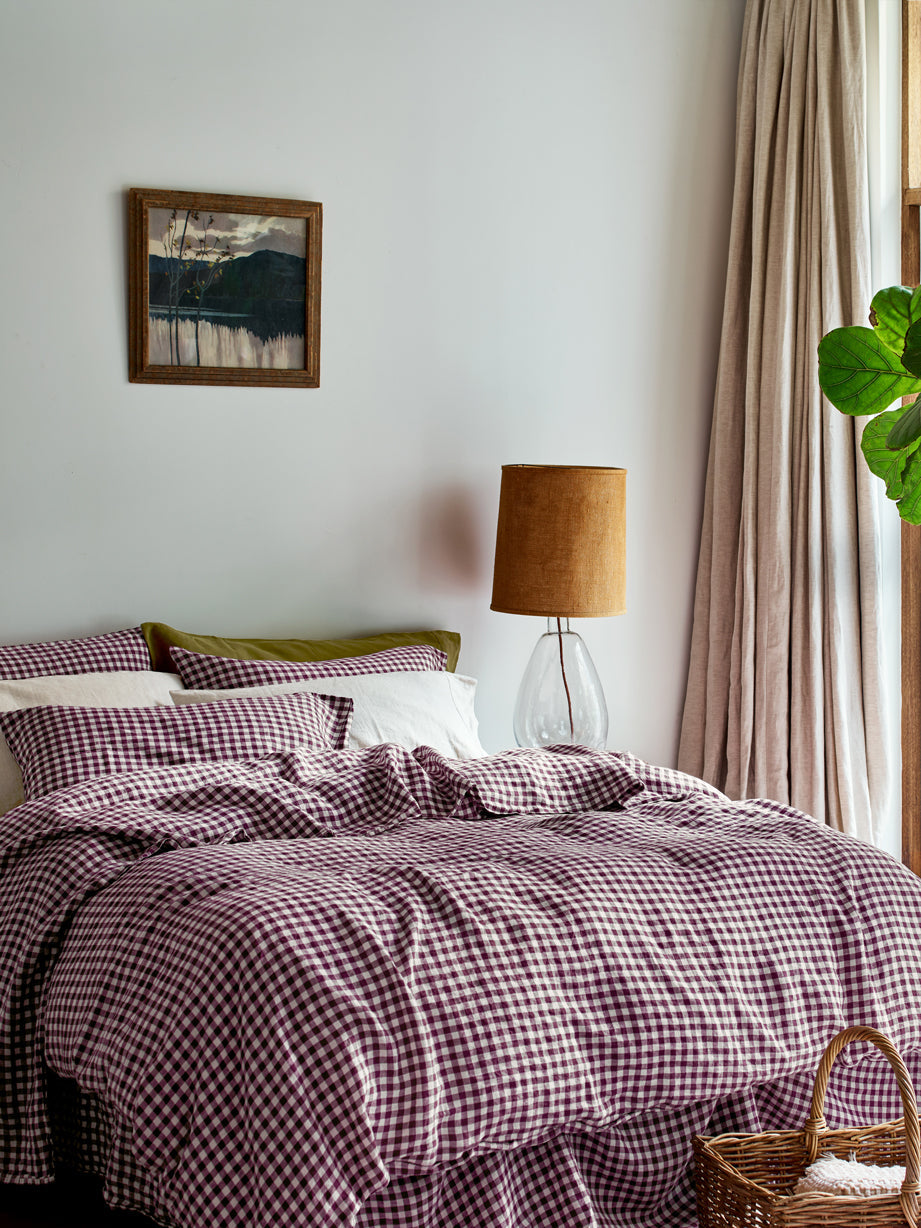 Berry Gingham 100% Linen Duvet Cover - Image 2