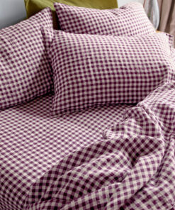 Berry Gingham 100% Linen Fitted Sheet