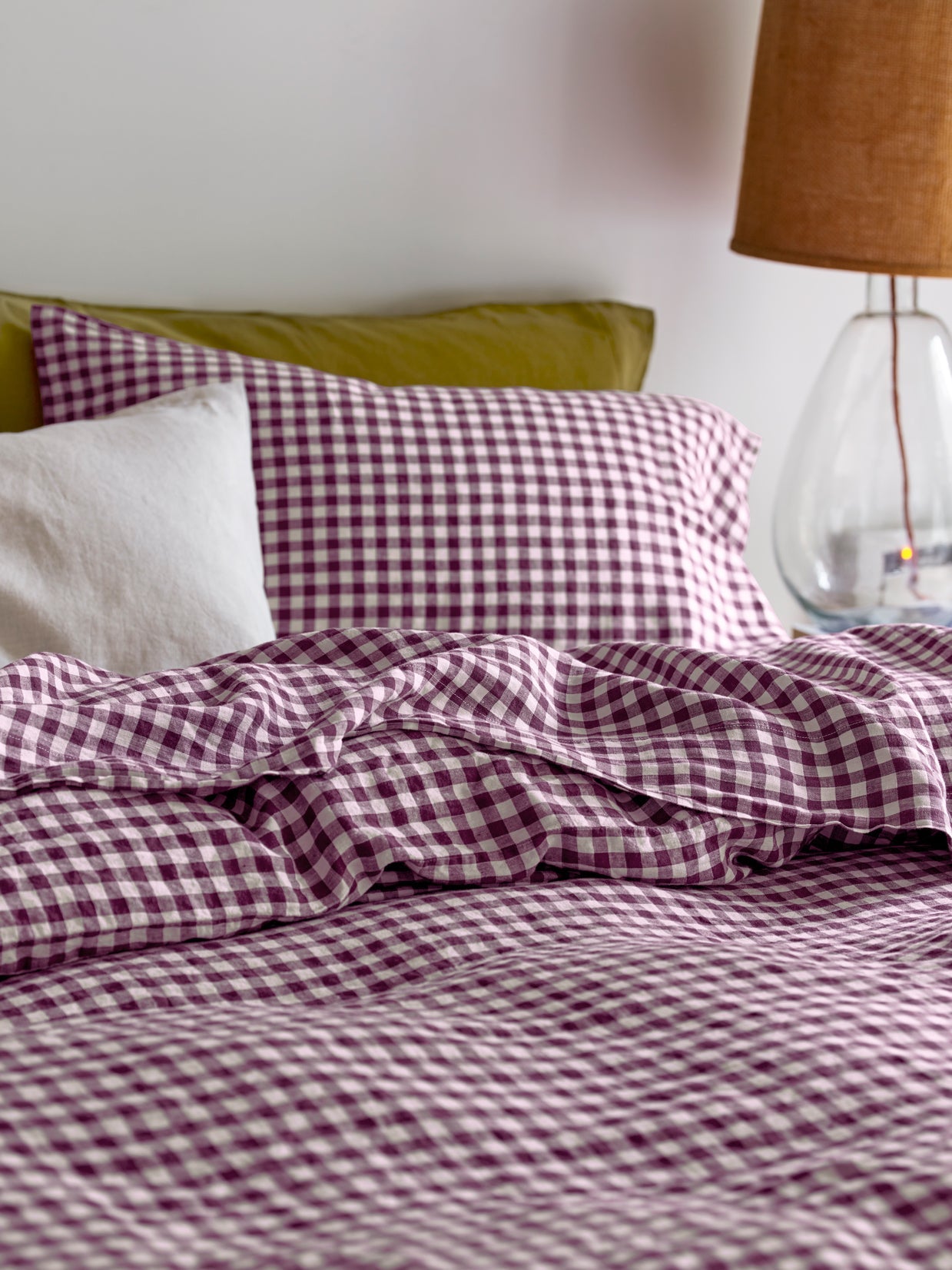 Berry Gingham Linen Blend Flat Sheet