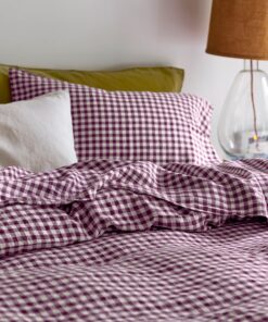 Berry Gingham 100% Linen Flat Sheet