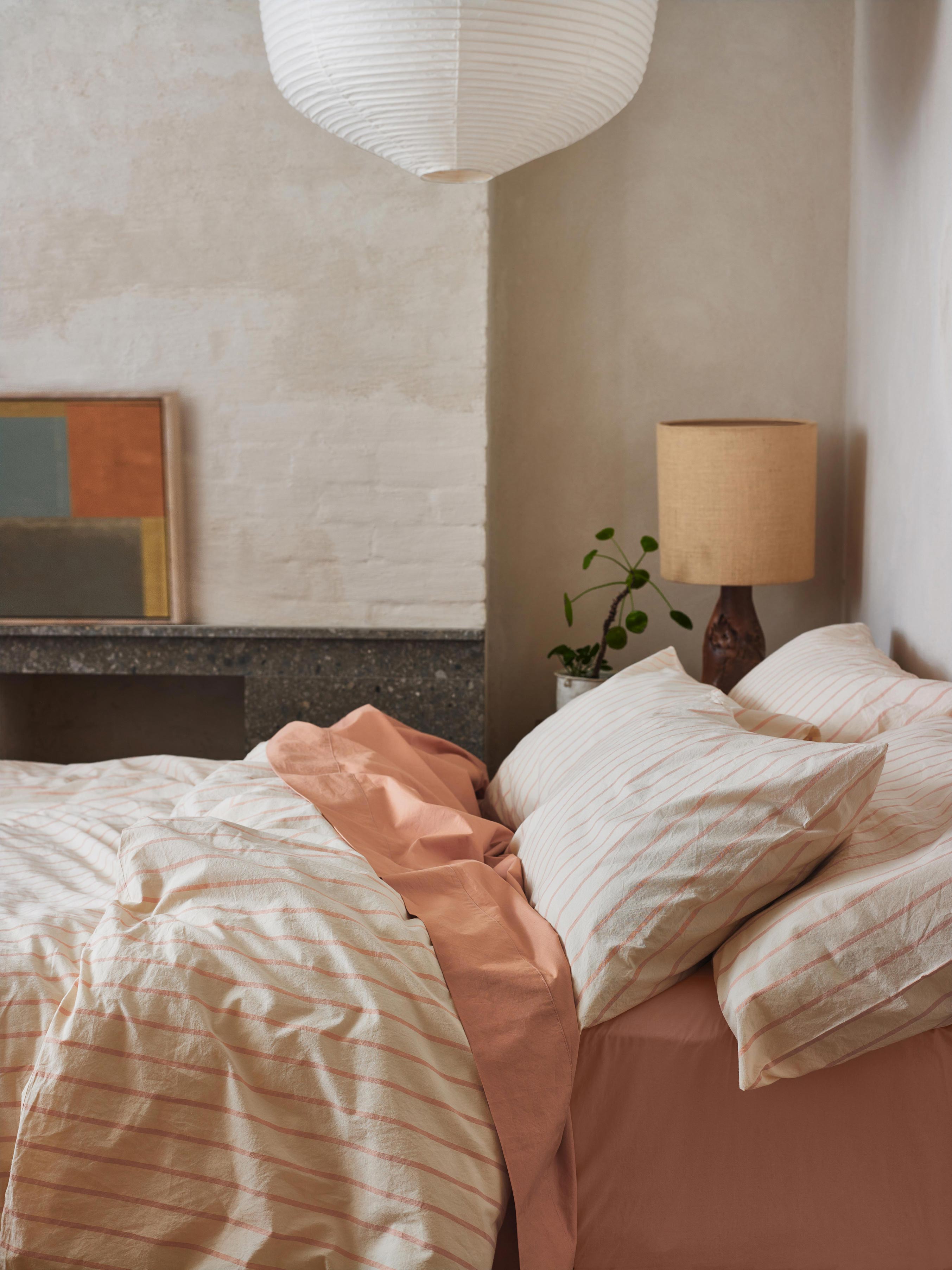 Blush Pink Slumber Stripe Cotton Duvet Cover