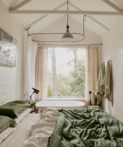 Olive & Oatmeal & White Stripe 100% French Flax Linen Bedding Bundle