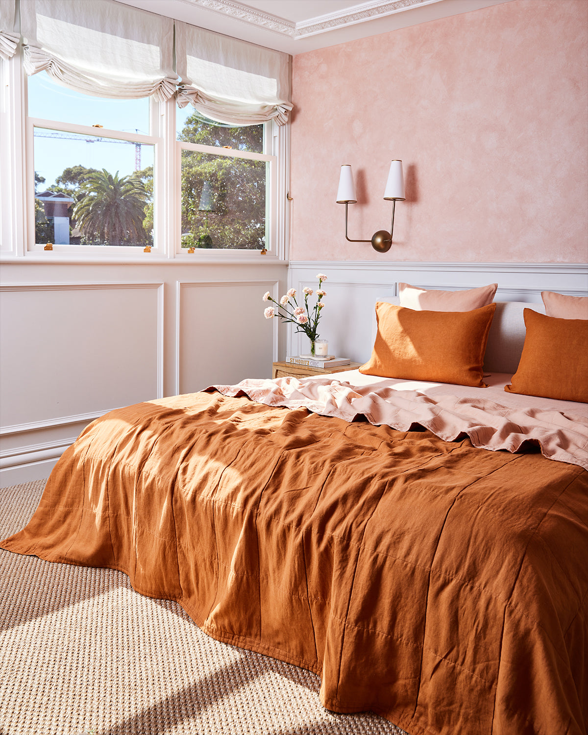 Terracotta & Rust 100% French Flax Linen Quilt Set - Image 5