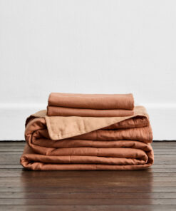Terracotta & Hazelnut 100% French Flax Linen Quilt Set