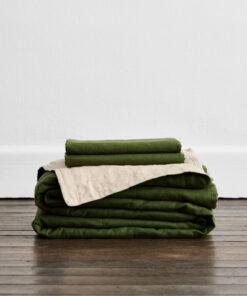 Olive & Oatmeal 100% French Flax Linen Quilt Set