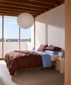 Espresso. Sky & Crisp White Organic Cotton Percale Bedding Bundle