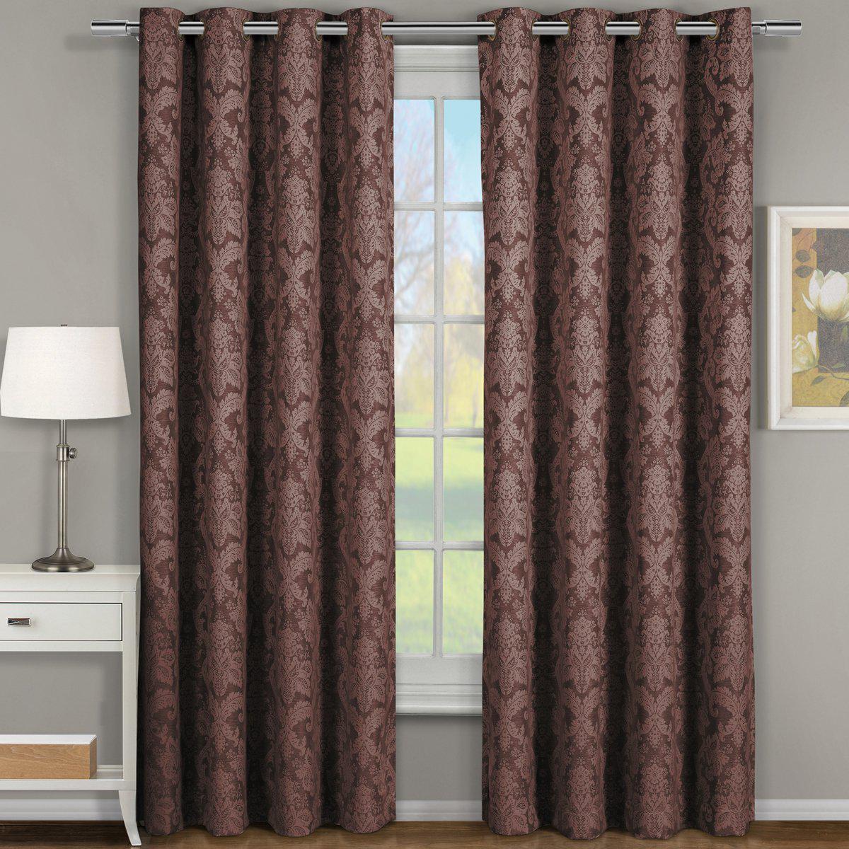 Blair Damask Floral Curtains Jacquard Drapes Grommet Top Panels (Set of 2) - Image 3