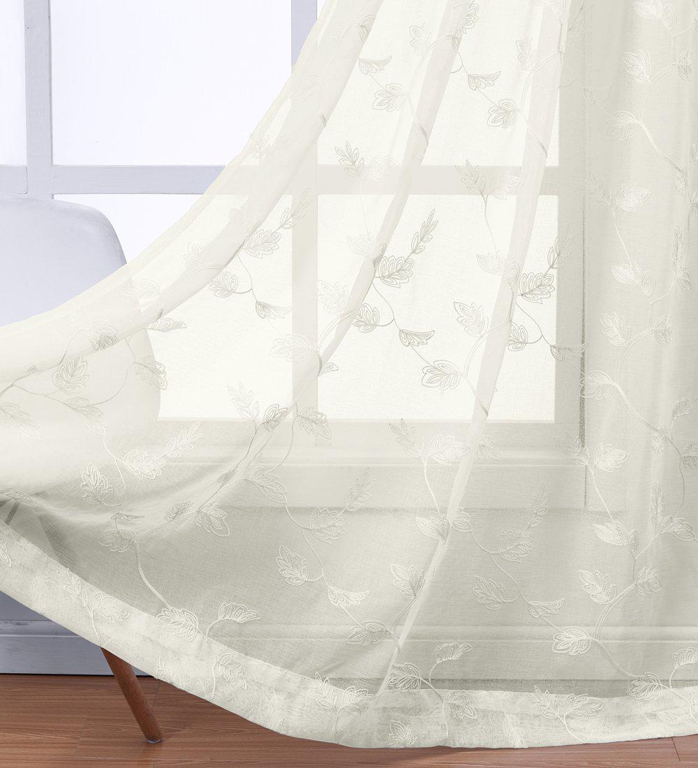 Brook Embroidered Grommet Top Sheer Window Curtain Pair (Set of 2)