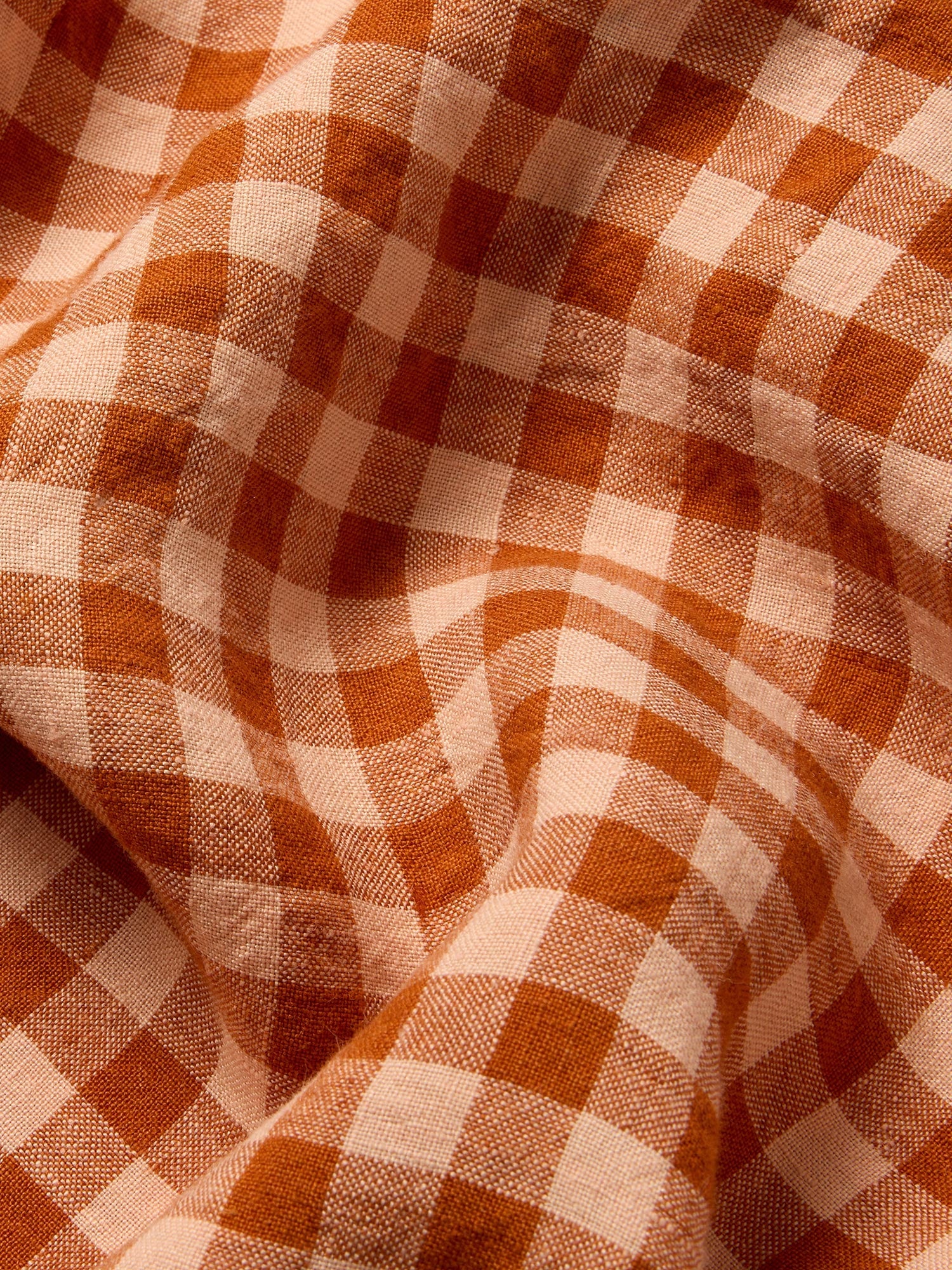 Cinnamon & Peach Colour Drenched Gingham Linen Blend Flat Sheet - Image 3