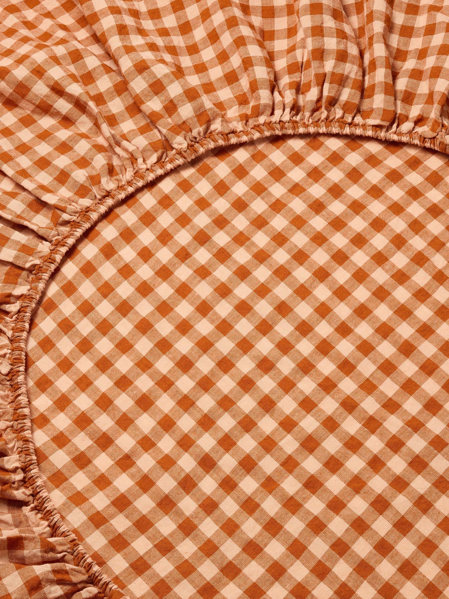Cinnamon & Peach Colour Drenched Gingham Linen Blend Fitted Sheet - Image 2