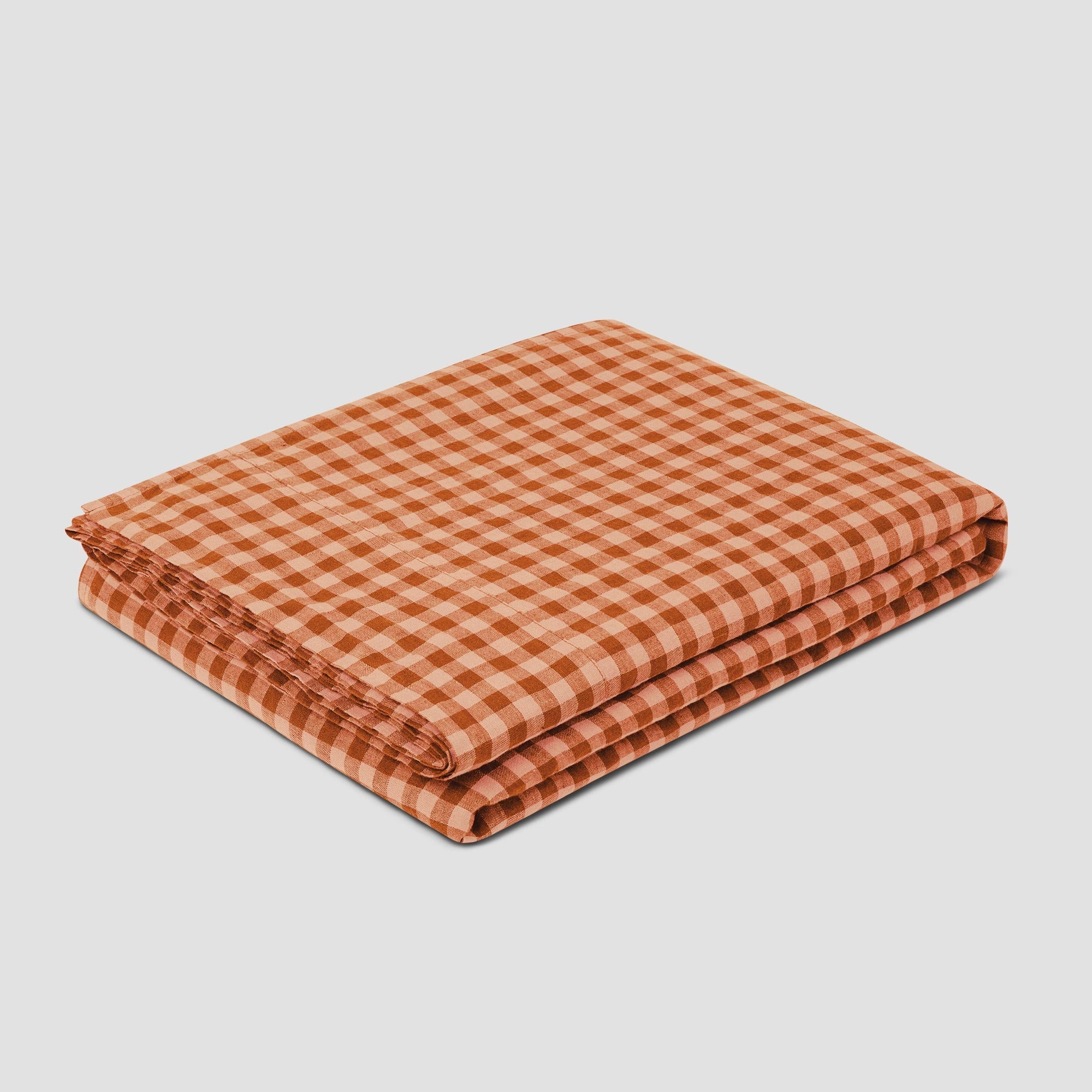 Cinnamon & Peach Color Drenched Gingham 100% Linen Flat Sheet - Image 2