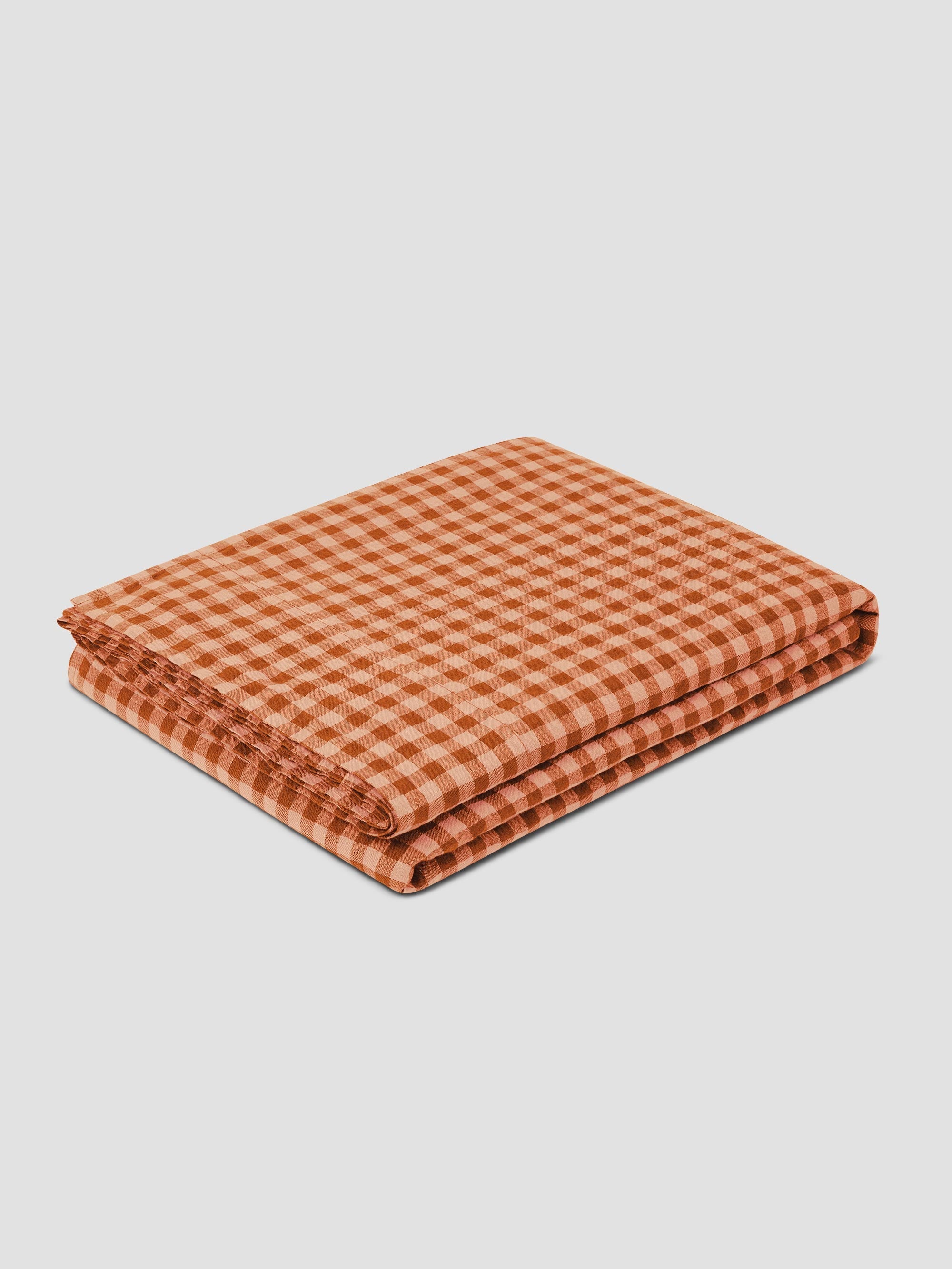 Cinnamon & Peach Colour Drenched Gingham Linen Blend Flat Sheet - Image 2