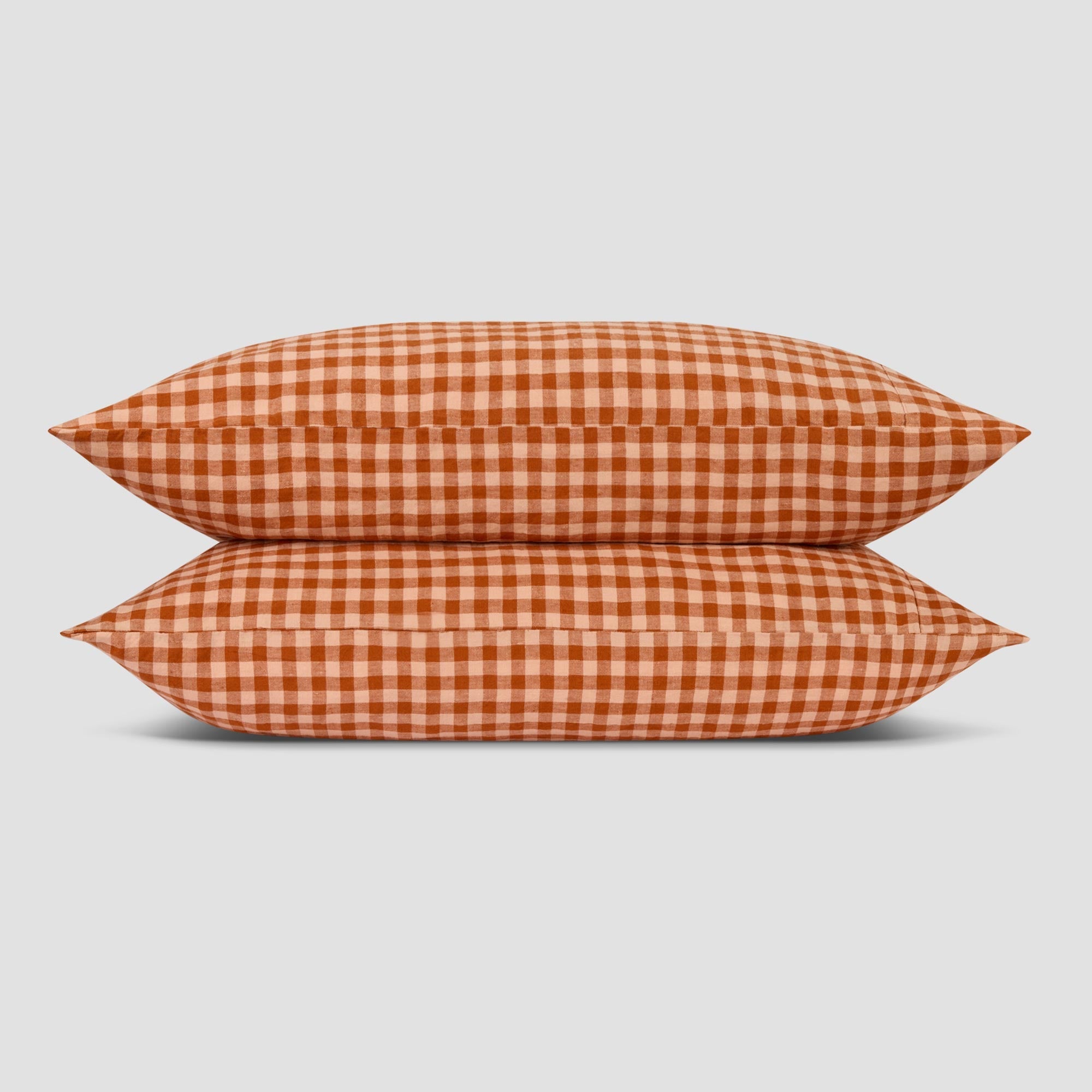 Cinnamon & Peach Color Drenched Gingham 100% Linen Pillowcases (Pair) - Image 2