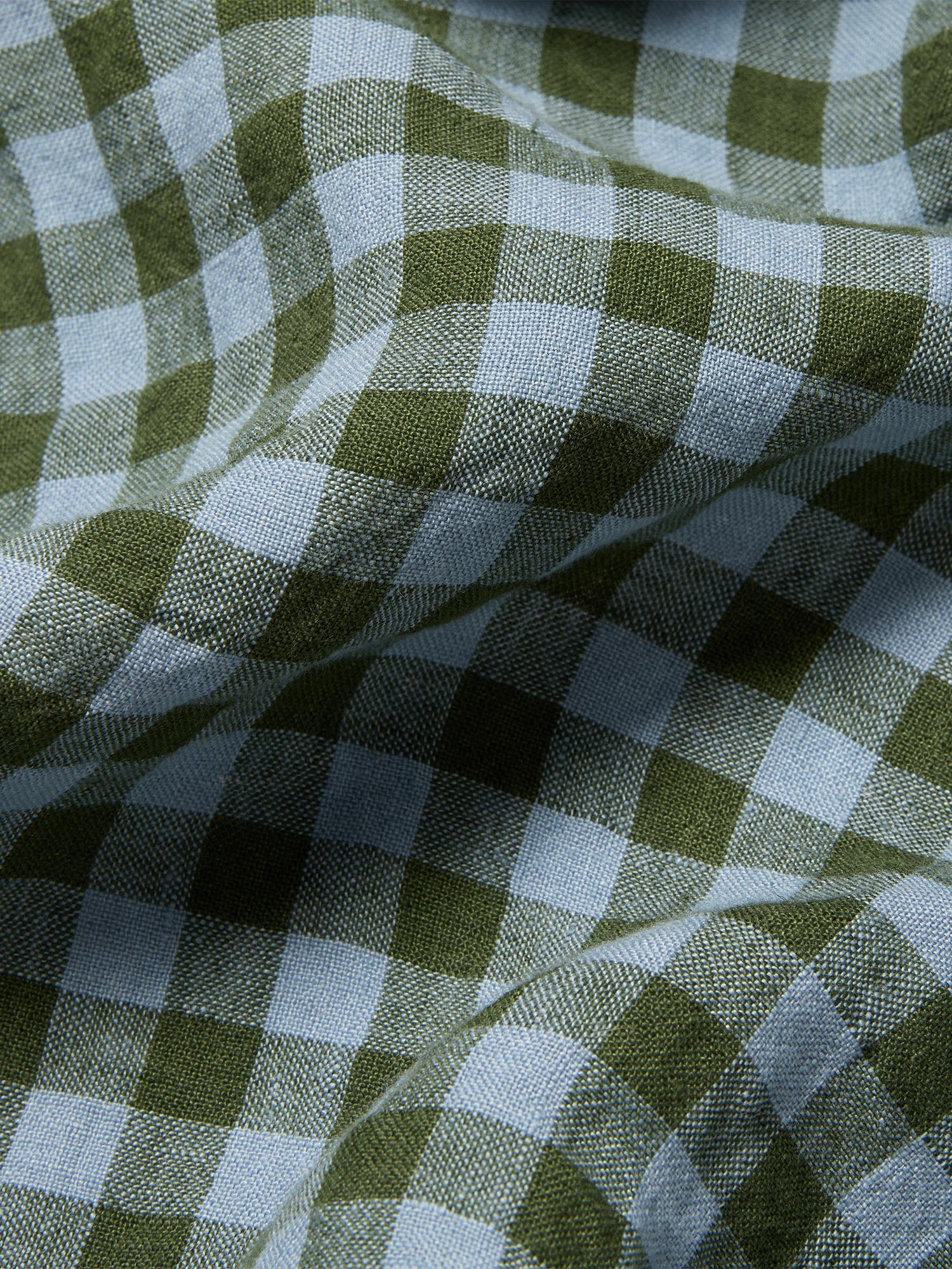 Fern Green & Dusk Blue Colour Drenched Gingham Linen Blend Duvet Cover - Image 4