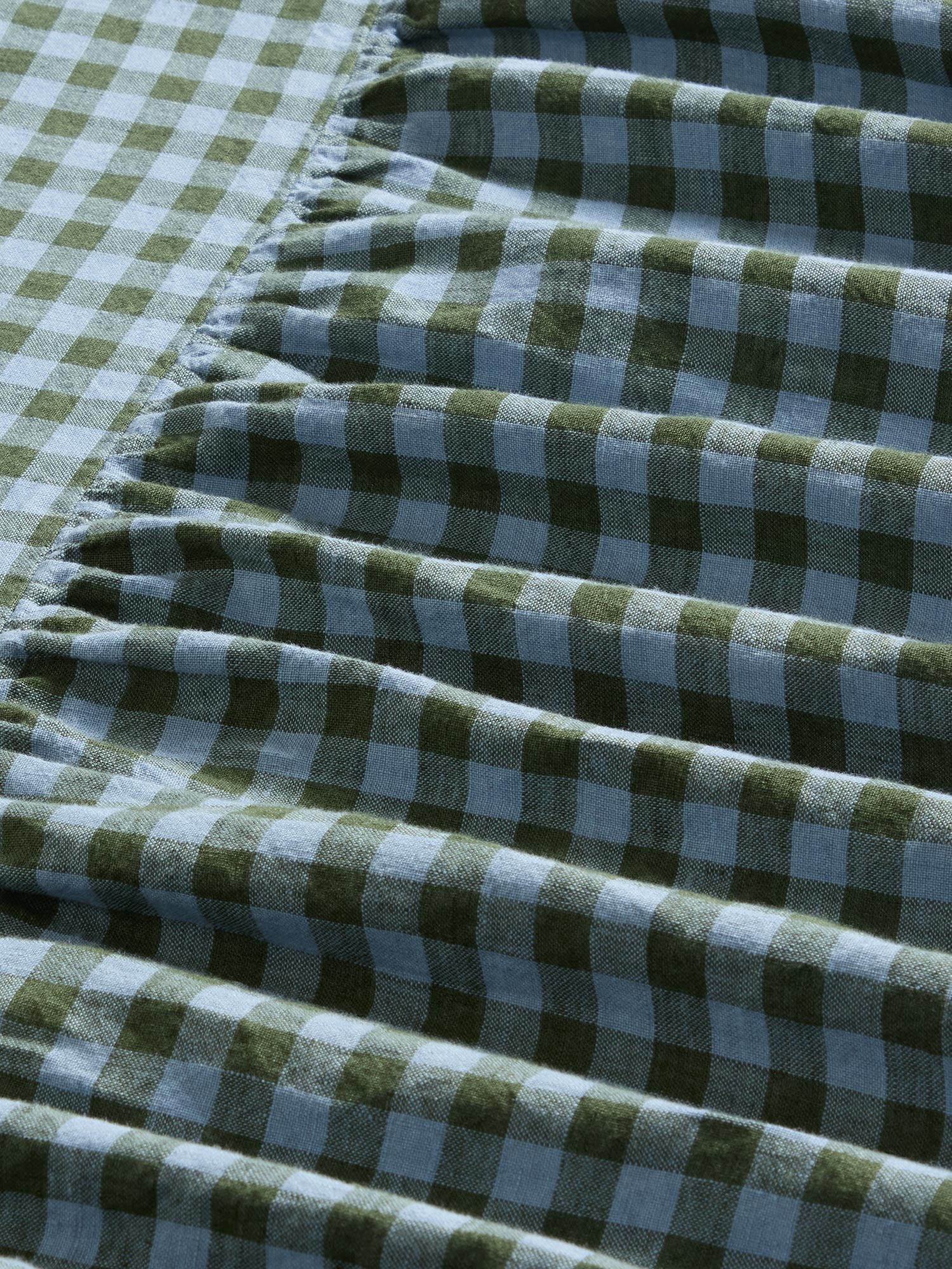 Fern Green & Dusk Blue Color Drenched Gingham Linen Blend Bed Skirt - Image 3
