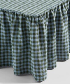 Fern Green & Dusk Blue Color Drenched Gingham Linen Blend Bed Skirt