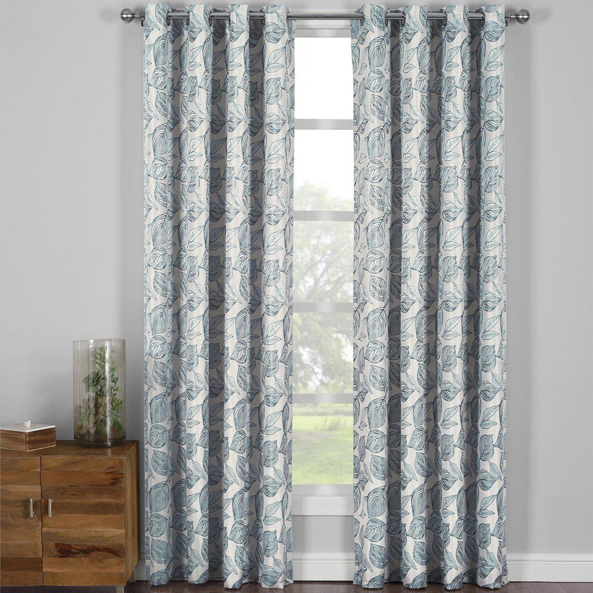 Catalina Leaf Swirl Jacquard Curtain Panels Grommet Top (Set of 2) - Image 2