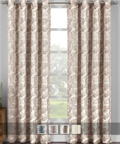 Catalina Leaf Swirl Jacquard Curtain Panels Grommet Top (Set of 2)