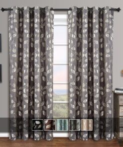 Pair Charlotte Leafy Jacquard Drapes Grommet Window Curtains (Set of 2 Panels)