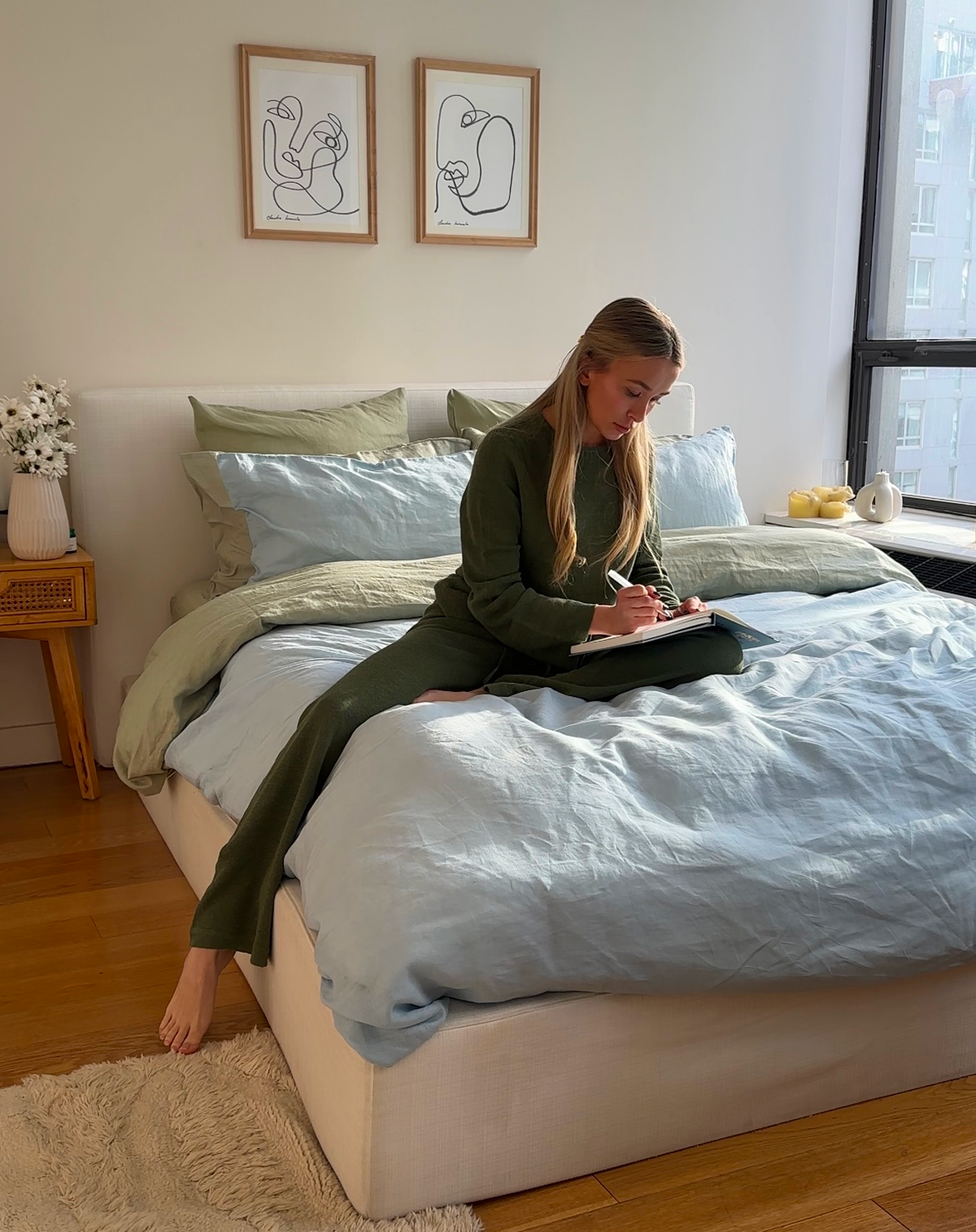 Spring Coast & Sage 100% French Flax Linen Bedding Bundle