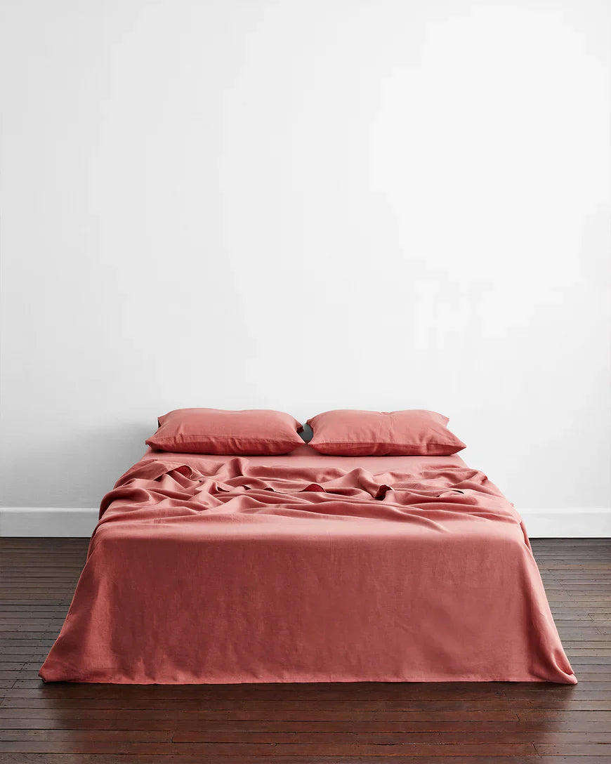 Crème. Pink Clay & Terracotta 100% French Flax Linen Bedding Bundle - Image 5