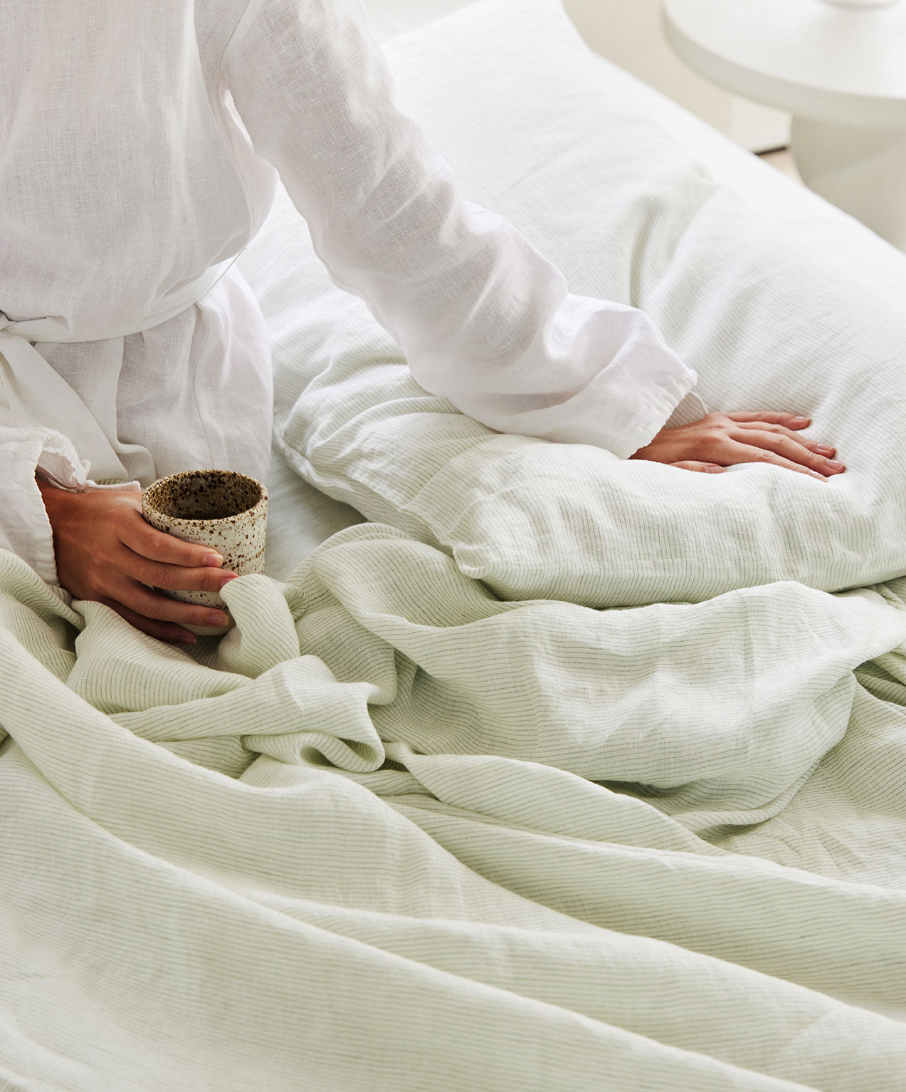 Linen Flat Sheet with Border - Fern Stripe - Image 6