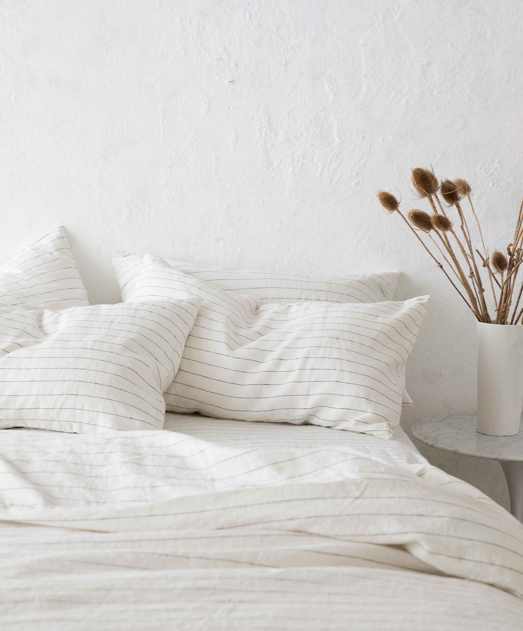 Linen Flat Sheet with Border - Pencil Stripe - Image 3