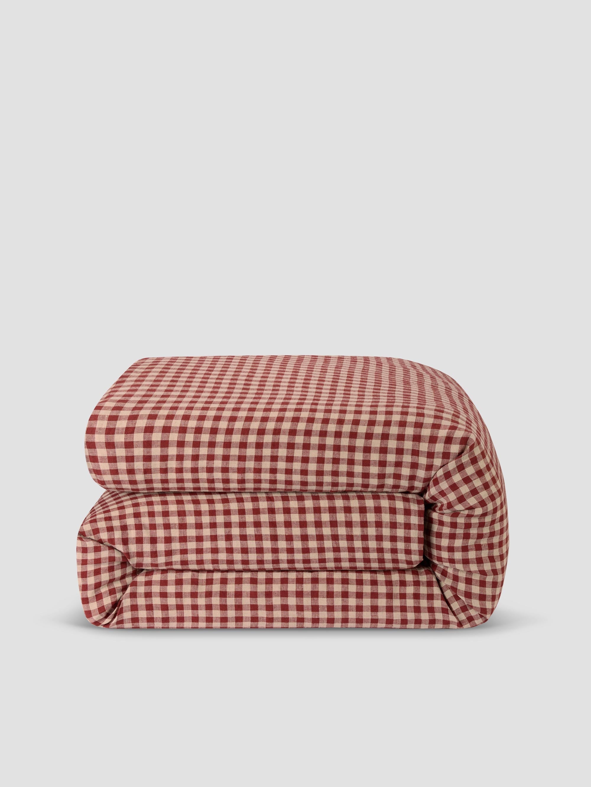 Rhubarb Gingham Linen Blend Duvet Cover - Image 3