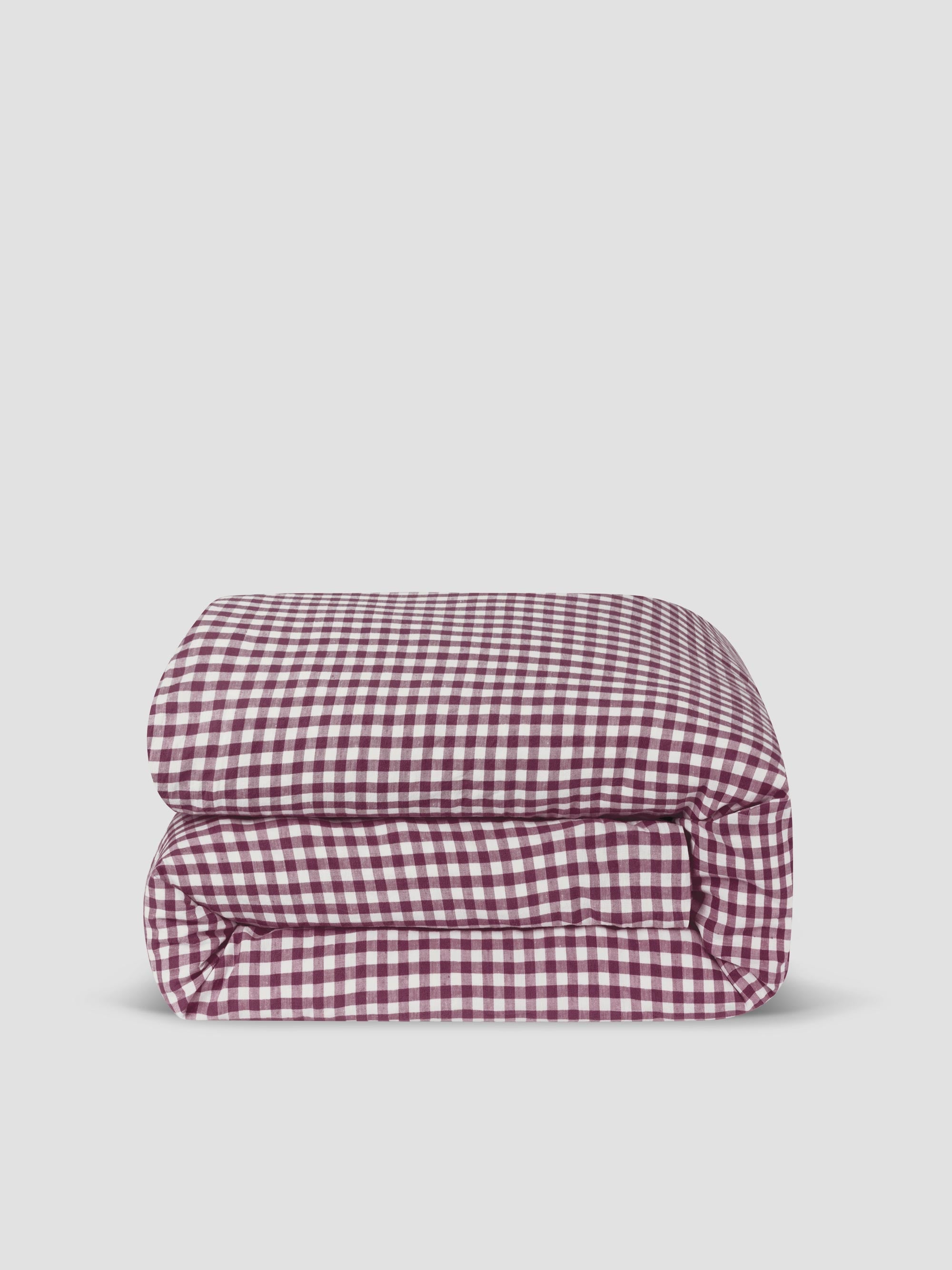 Berry Gingham 100% Linen Duvet Cover - Image 3