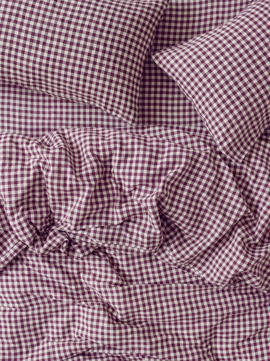 Berry Gingham Linen Blend Duvet Cover