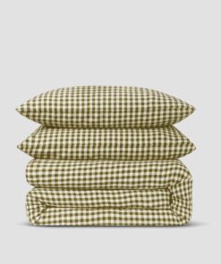 Botanical Green Gingham Linen Blend Duvet Set