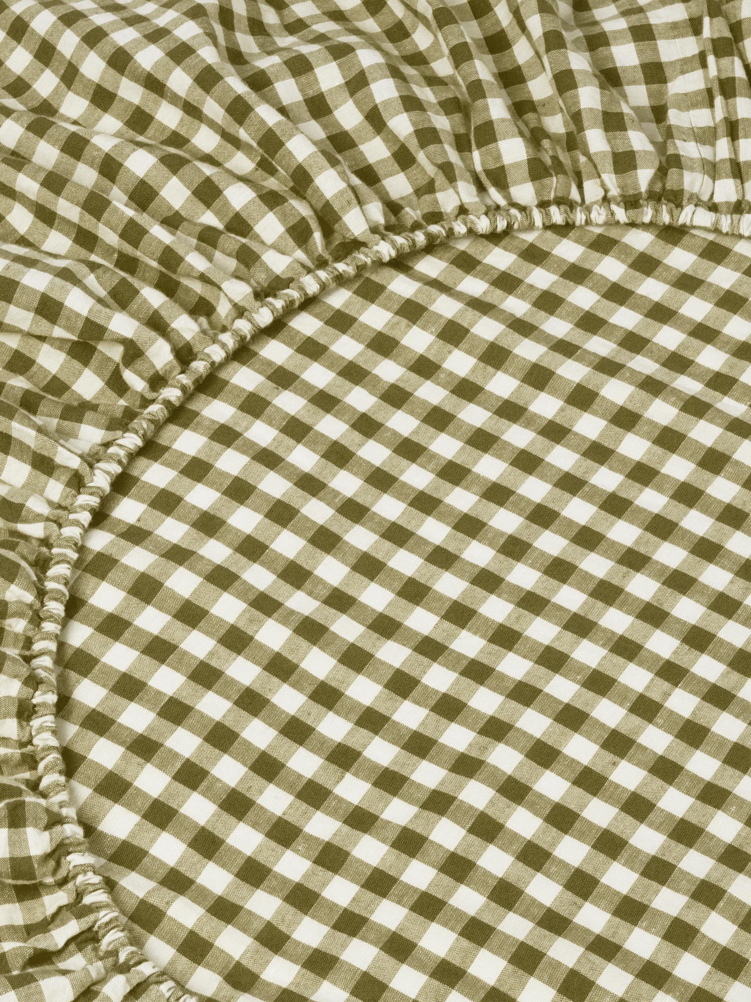 Botanical Green Gingham 100% Linen Fitted Sheet - Image 2